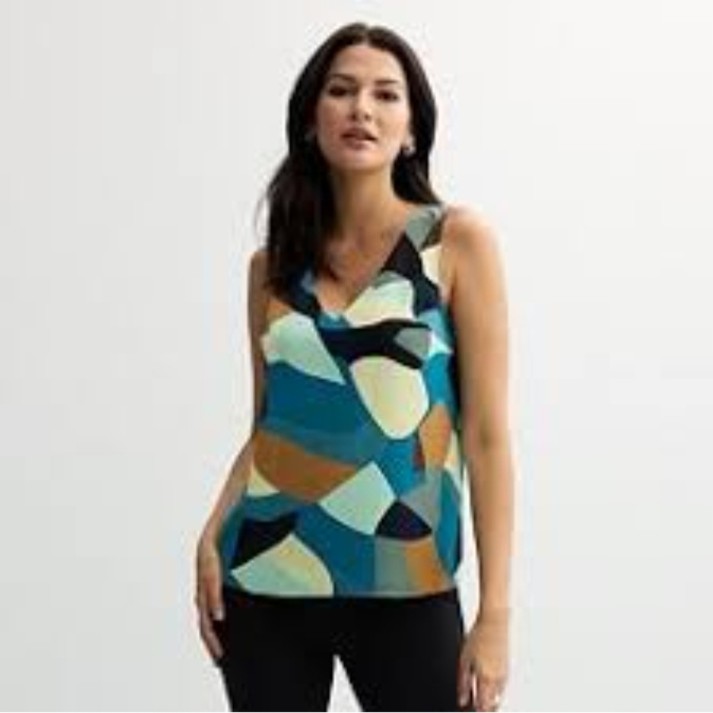 Nine West Blue and Green Graphic Sleeveless Tank Top